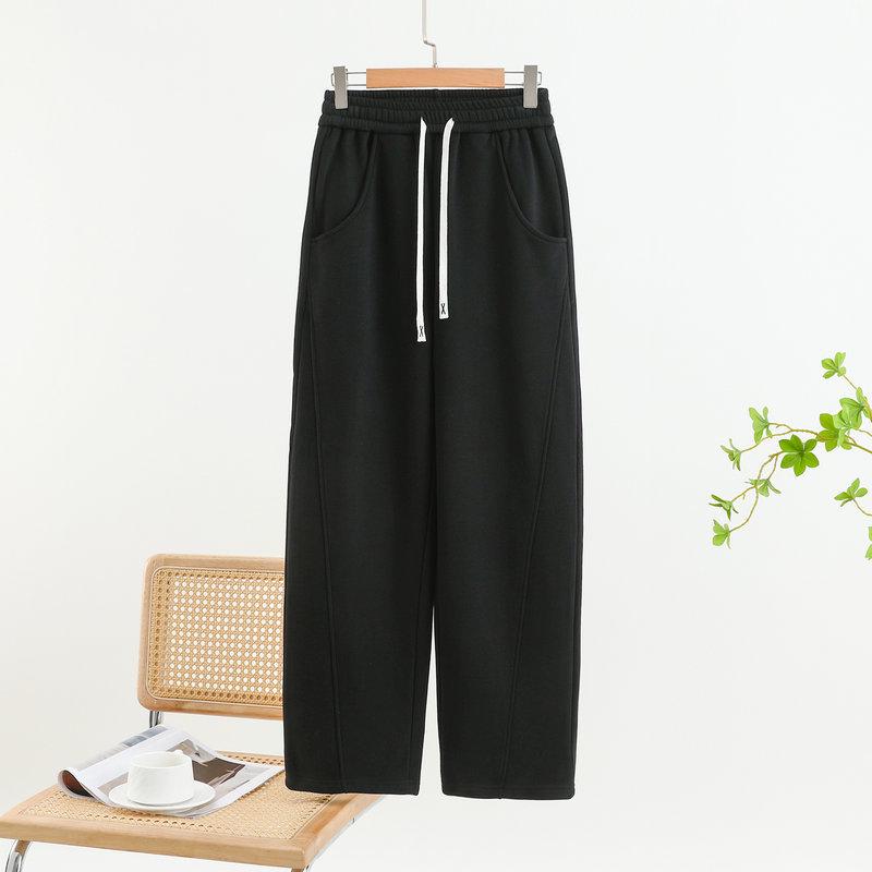 Women's Wide-Leg High Waist Winter Drape Sports Pants with Plush Velvet