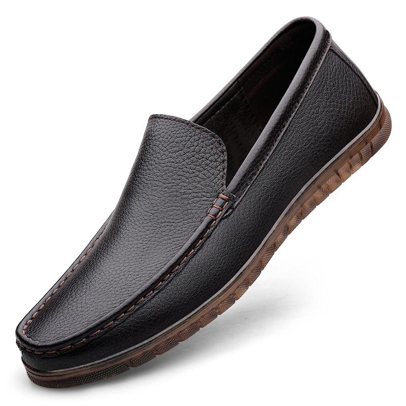 Men's Large Size Genuine Leather Casual Shoes - Non-Slip Thick Sole, Wear-Resistant, Ideal for Middle-Aged Wearers.