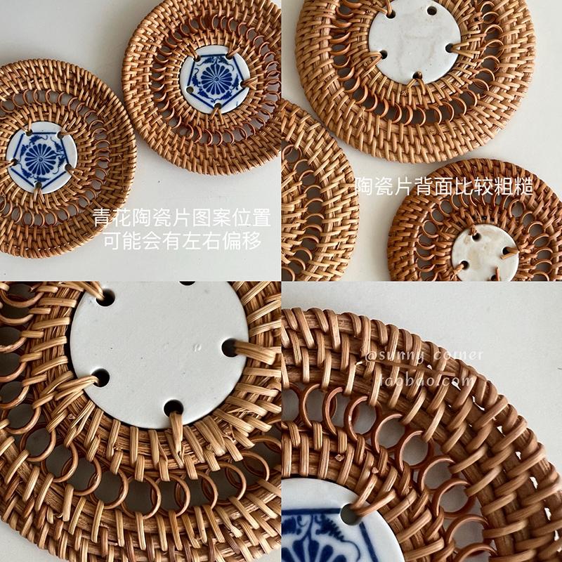 Getränkeuntersetzer, rund, Teller, Geschirr, handgefertigt, Tischset, rutschfest, Rattan-Gewebe, Tassenmatte, Wärmedämmung, Tischschüsselunterlage