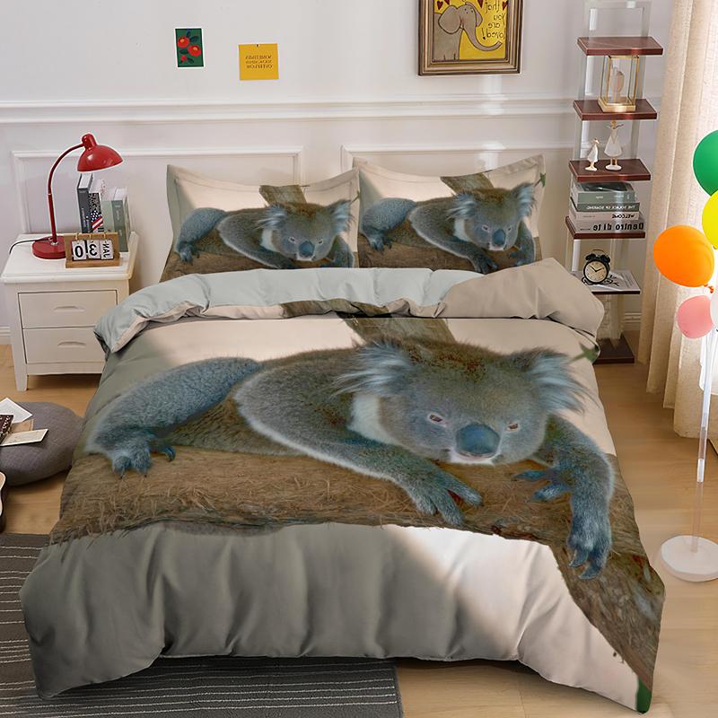 Funny Cute Koala Bedding Set Single King Queen Size Animal Print Duvet Cover Bedclothes 2/3pcs With Pillowcase Gift For Kids