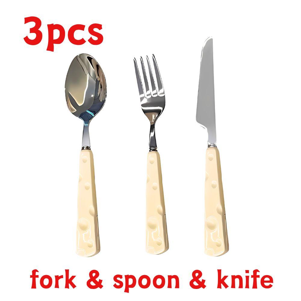 

3pcs Stainless Steel Cheese Knife/Fork/Spoon Tableware Cheese-shaped Handle Suitable For Household, Restaurants, And Hotels YMY