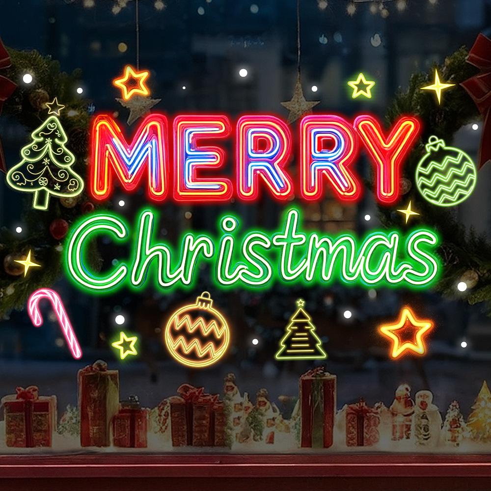 New Styles, Christmas Stickers, Neon Lights, English Glass Stickers, Store Sliding Door Decorations, Static Stickers, Party Decorations
