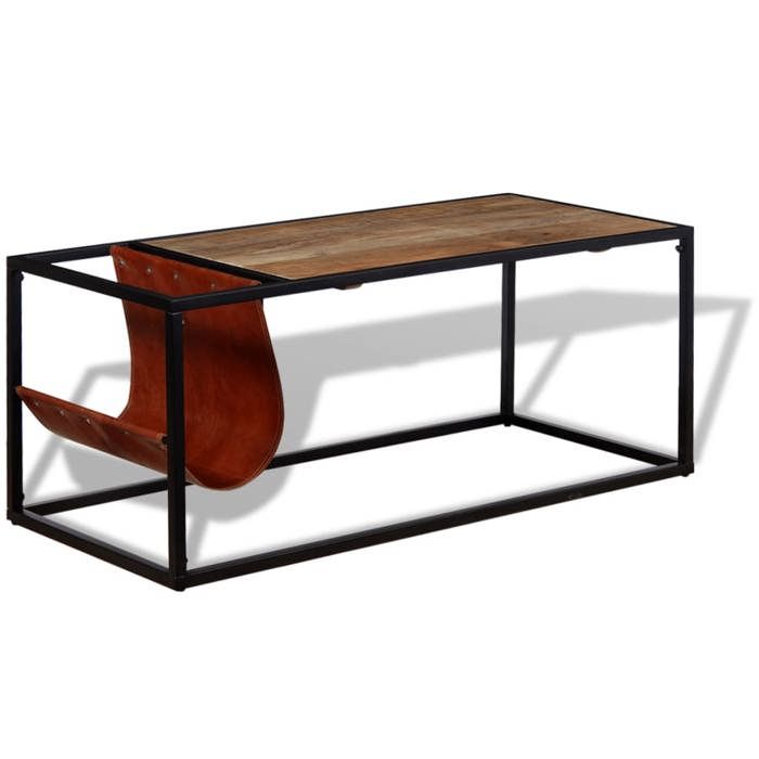 VidaXL Table basse avec porte-revues Cuir véritable 110 x 50 x 45 cm