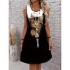 Summer Women's Fashion Cat-Print Dress Sleeveless 3D Animal Print Streetwear Hip-Hop Style Casual Dress Plus Size Dress