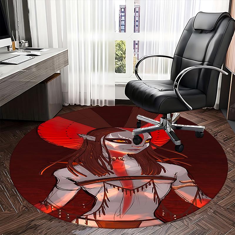 Red and White Masked Character Chair Mat - Round Carpet for Home Decor, Office Use, Bedroom, Living Room, Gift Idea0249b