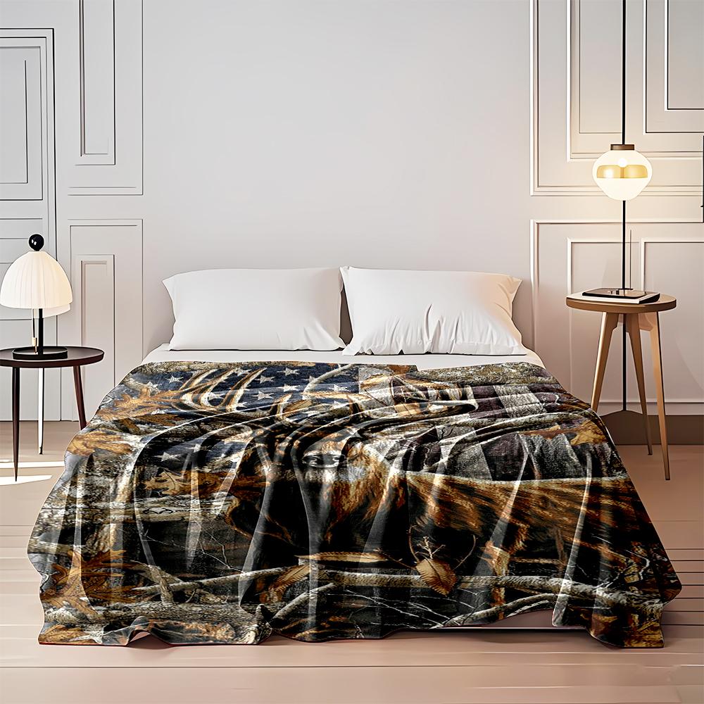 Majestic Deer with American Flag Background Flannel blanket for bedroom, living room, sofa, and nap sofas