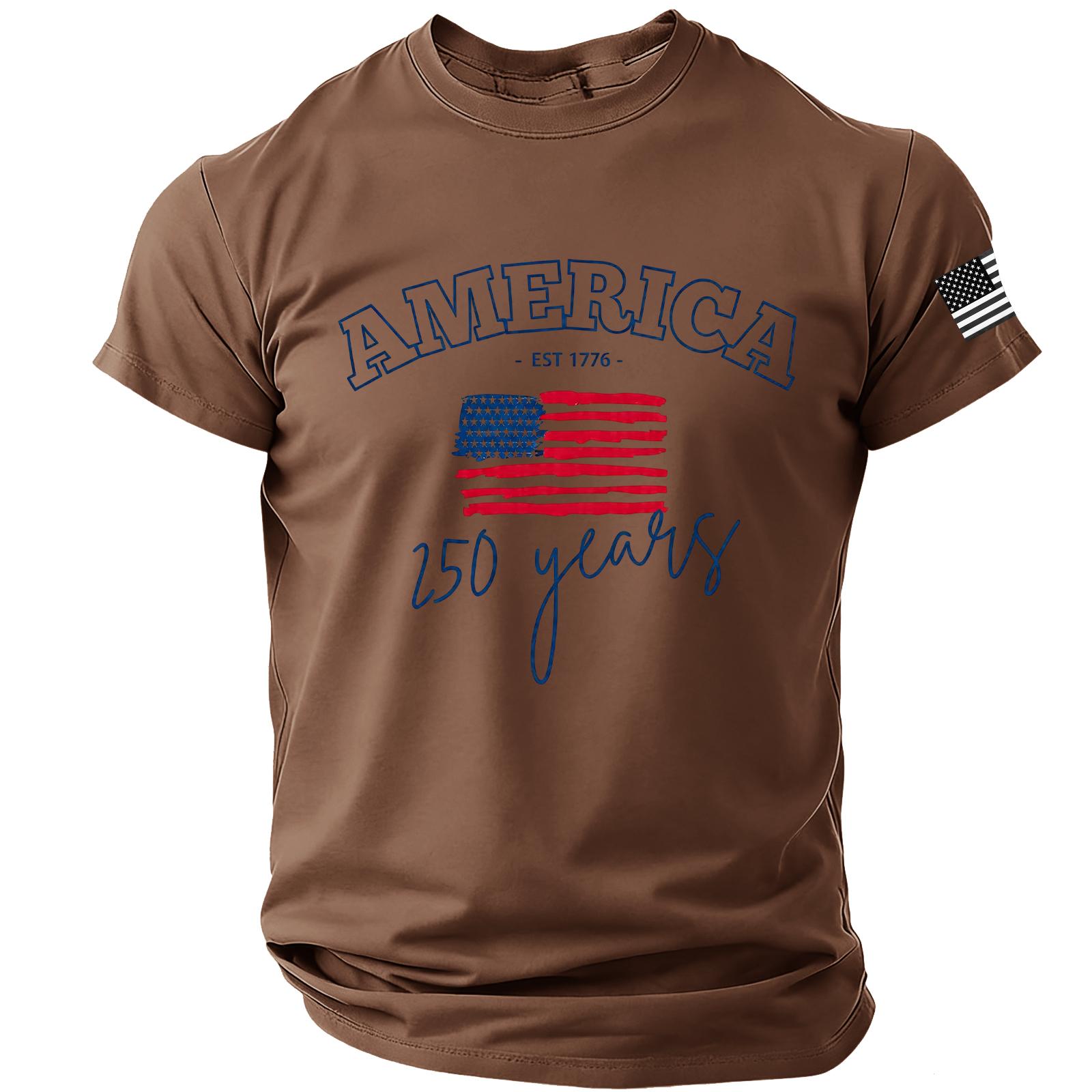 

Men’s Short Sleeve Crew Neck T-Shirt with Printed American Flag and 250 Years Graphic Design Casual Fit XL