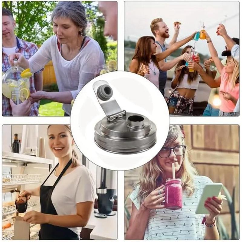 2 ks víčko s nalévacím hrdlem z nerezové oceli pro zavařovací sklenice se širokým hrdlem, Opakovaně použitelná víčka pro zavařovací sklenice se širokým hrdlem, Bez rukojeti Propagační
