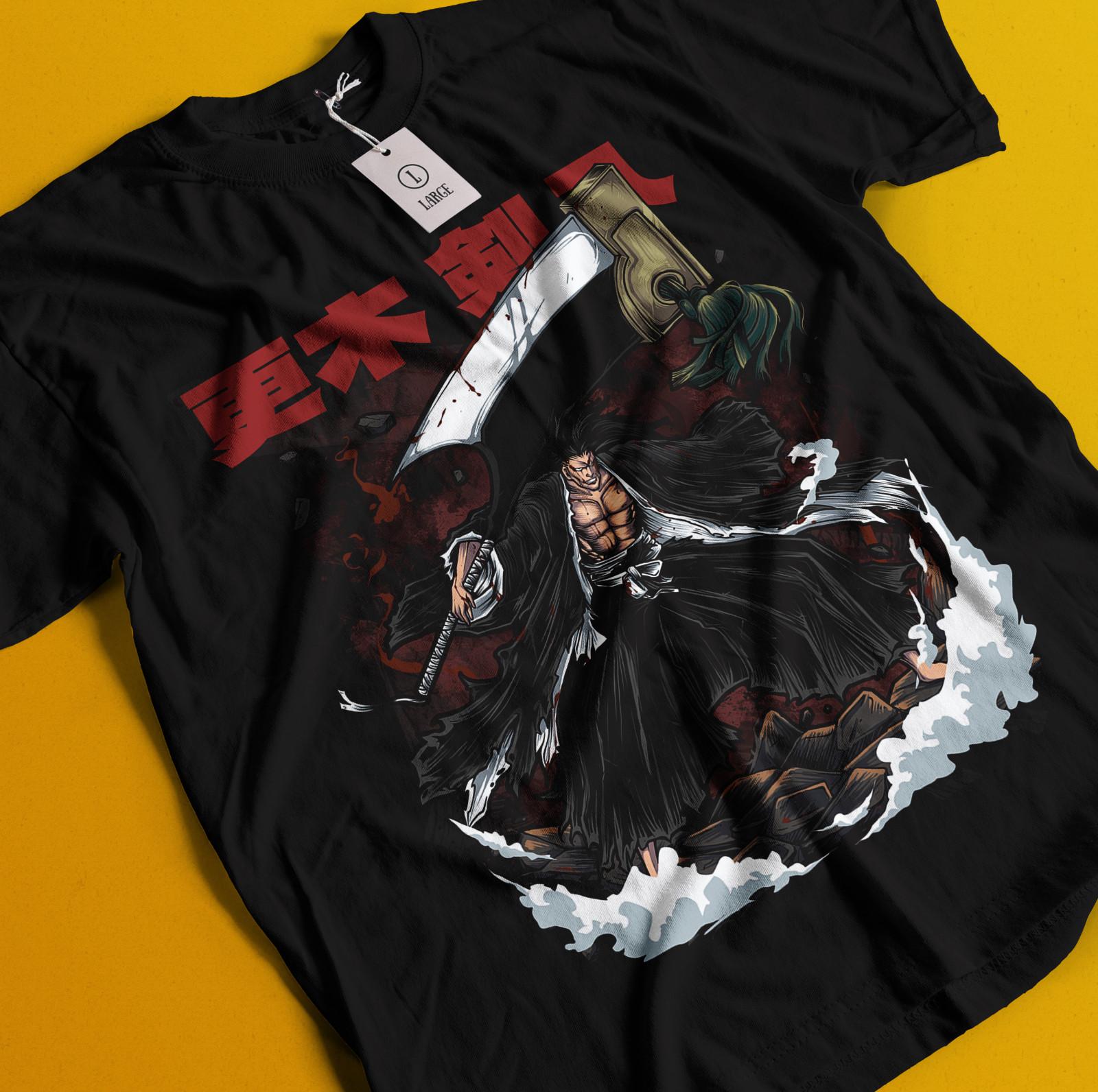 Zaraki Kenpachi Shirt Bleach Anime Tshirt Ichigo Bankai T-Shirt Mens Womens Tees Top Aizen Yhwach Tee L