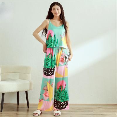 Women's Autumn Home Suit Set with Fresh Printed Pajamas That Can Be Worn Outside for Casual Wear With