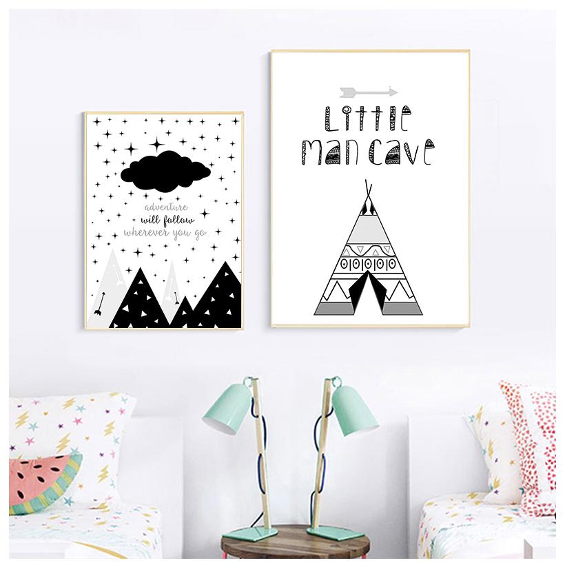 Cartoon Kindergarten Quotations Canvas Art Poster Printmaking Painting Black and White