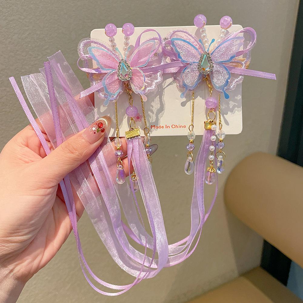 Chinese Style Hanfu Hairpin Set for Girls - Includes Hair Clips, Swaying Tassels, and Butterfly Accessories