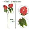 23.6inch Realistic Artificial Anthurium Lily Flowers Permanent Flower with Green Leaves for Home Decoration Wedding Bouquet