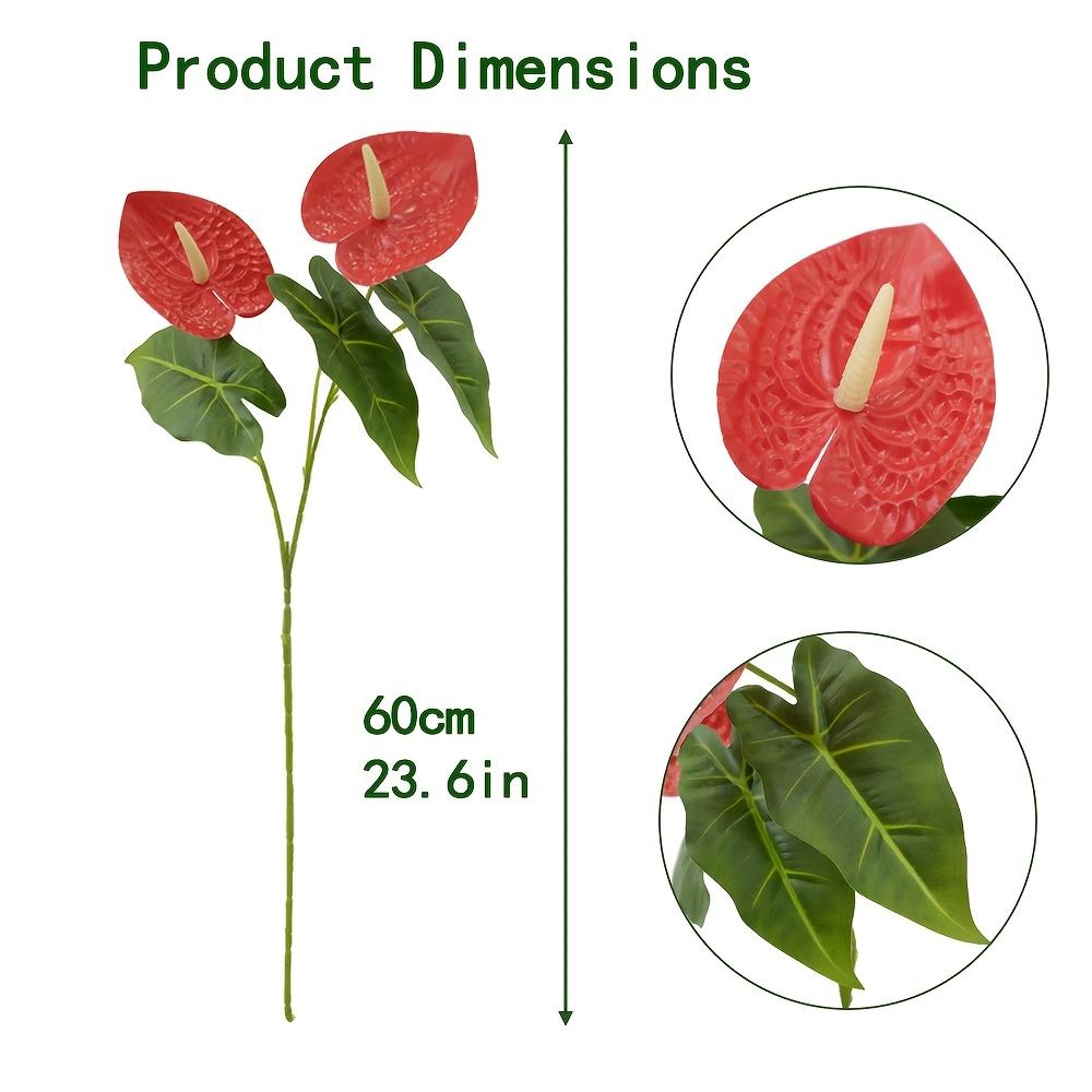 23.6inch Realistic Artificial Anthurium Lily Flowers Permanent Flower with Green Leaves for Home Decoration Wedding Bouquet