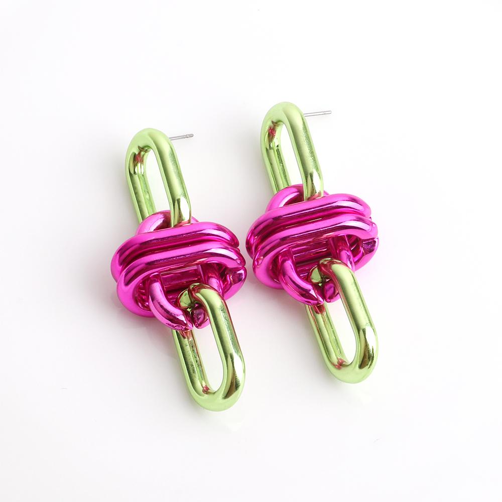 New Goth Metallic Pink Blue Acrylic Drop Earrings for Women Vintage Long Chain Dangle Earrings Hip Hop Punk Party Jewelry Gifts
