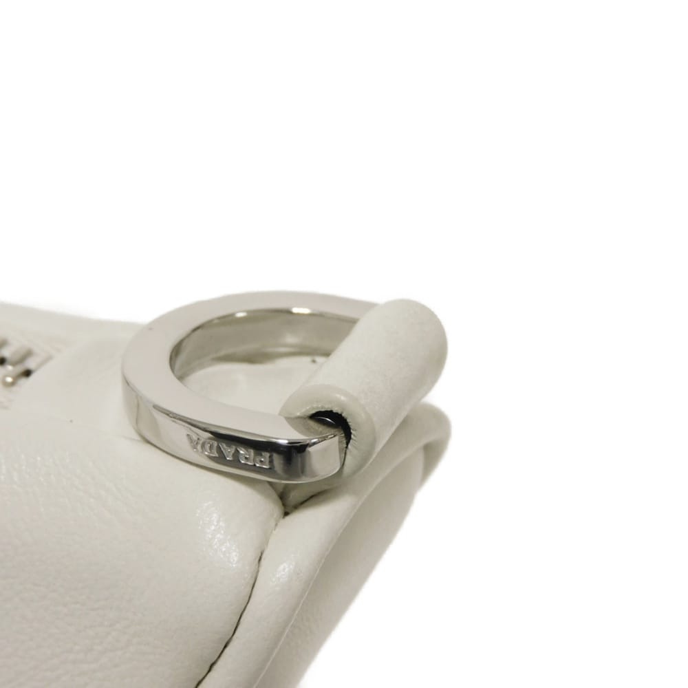 Used 11569 Triangle Mini Bag 1BC543 2BYA F0009 7921 Calfskin Chain Bag 2WAY RFID IC Logo Embossed Bianco Women's from