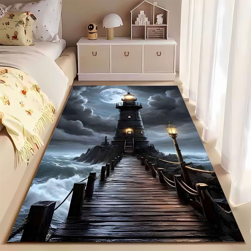 Moonlit Lighthouse Seascape Suitable As a Non-slip Mat for the Living Room or Bedroom Sofa