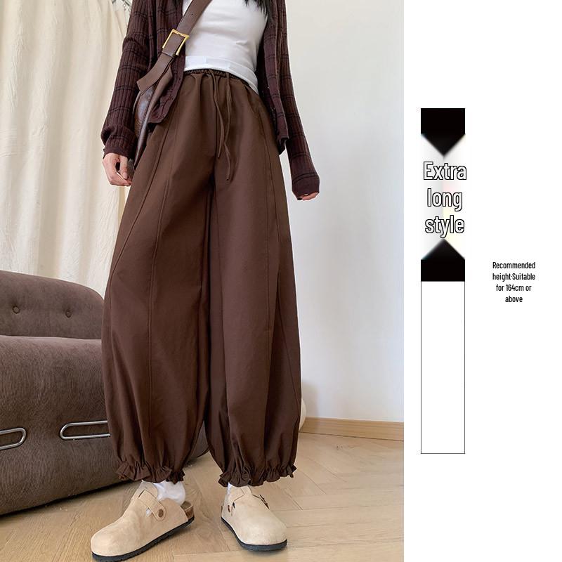 

High-Waisted Coffee Nine-Point Lantern Pants for Women: Loose, Slimming, Petite Fit, New Spring Style, Wide-Leg, Drapey Casual Wear. M (approximately 95-110 lbs)