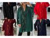 2024 V-neck Chiffon Long Sleeve Mid-length Shirt with Sequin Patchwork for Women