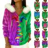 Women's Loose And Comfortable Casual Fashion Half-Zip Hooded Long Sleeve Carnival Print Top