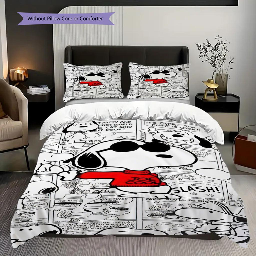 1PC Snoopy Pattern Bedding Quilt Set Quilt Cover Pillowcase Home Decoration Birthday Gift (1 * Duvet Cover + 2 * Pillowcase, Without Core)