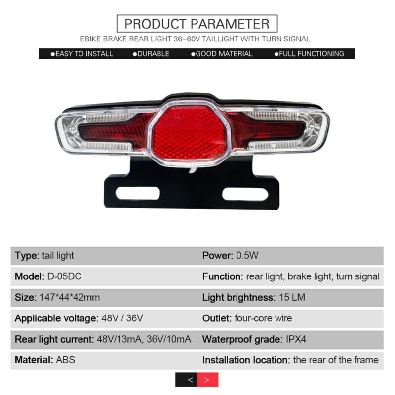 36v48v 3-in-1 Led Rear Light Taillight High Brightness Turn Signal Lamp Warning Light Electric