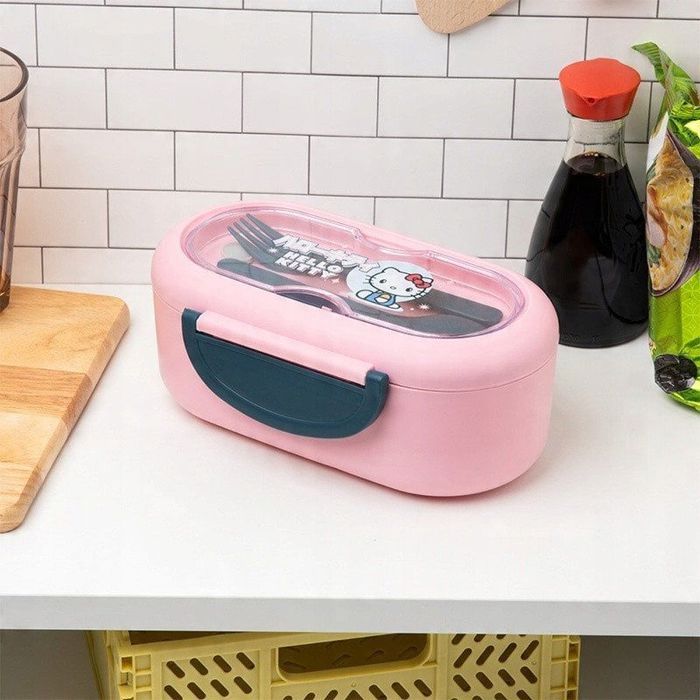 Boîte à lunch - paladone - hello kitty - rose - rectangulaire - avec couverts