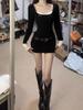 Women's Patchwork Color Block Letter Zipper Dress: Faux Two-Piece, Sweet & Spicy, Slimming, Hip-Hugging Short Skirt for Autumn/Winter.