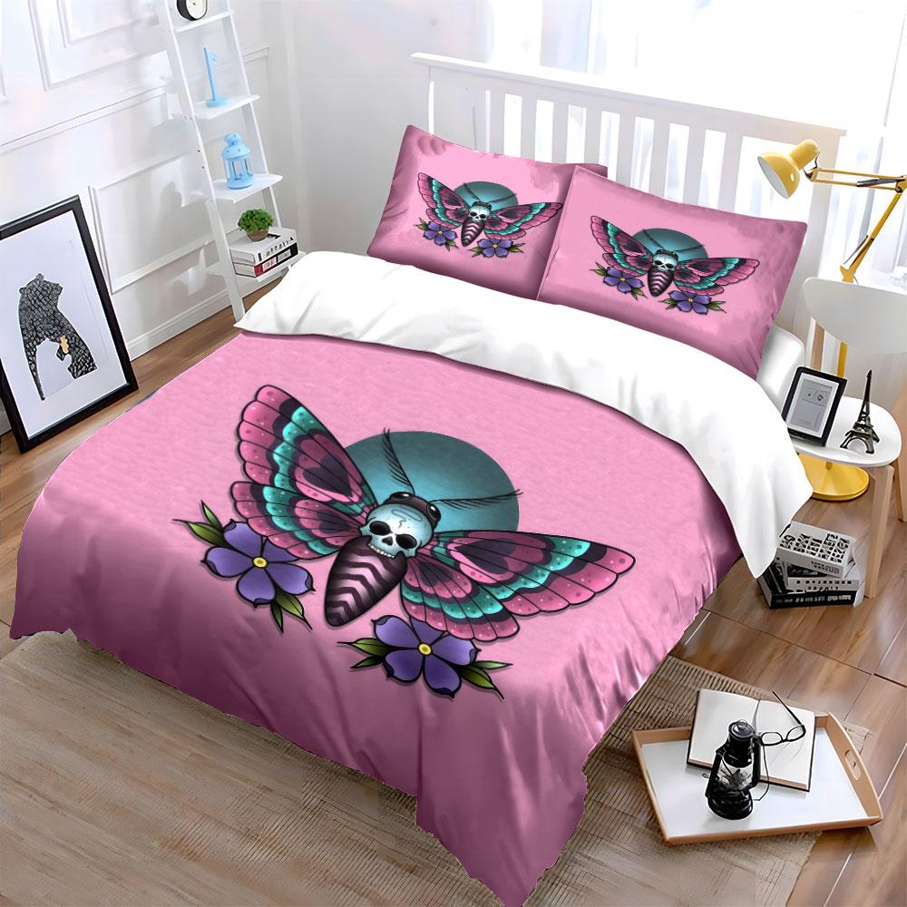 Butterfly Skull Art Decor Soft Comfortable Duvet Cover Bedding Set Included 1*Duvet Cover & 2*Pillowcases, Gift