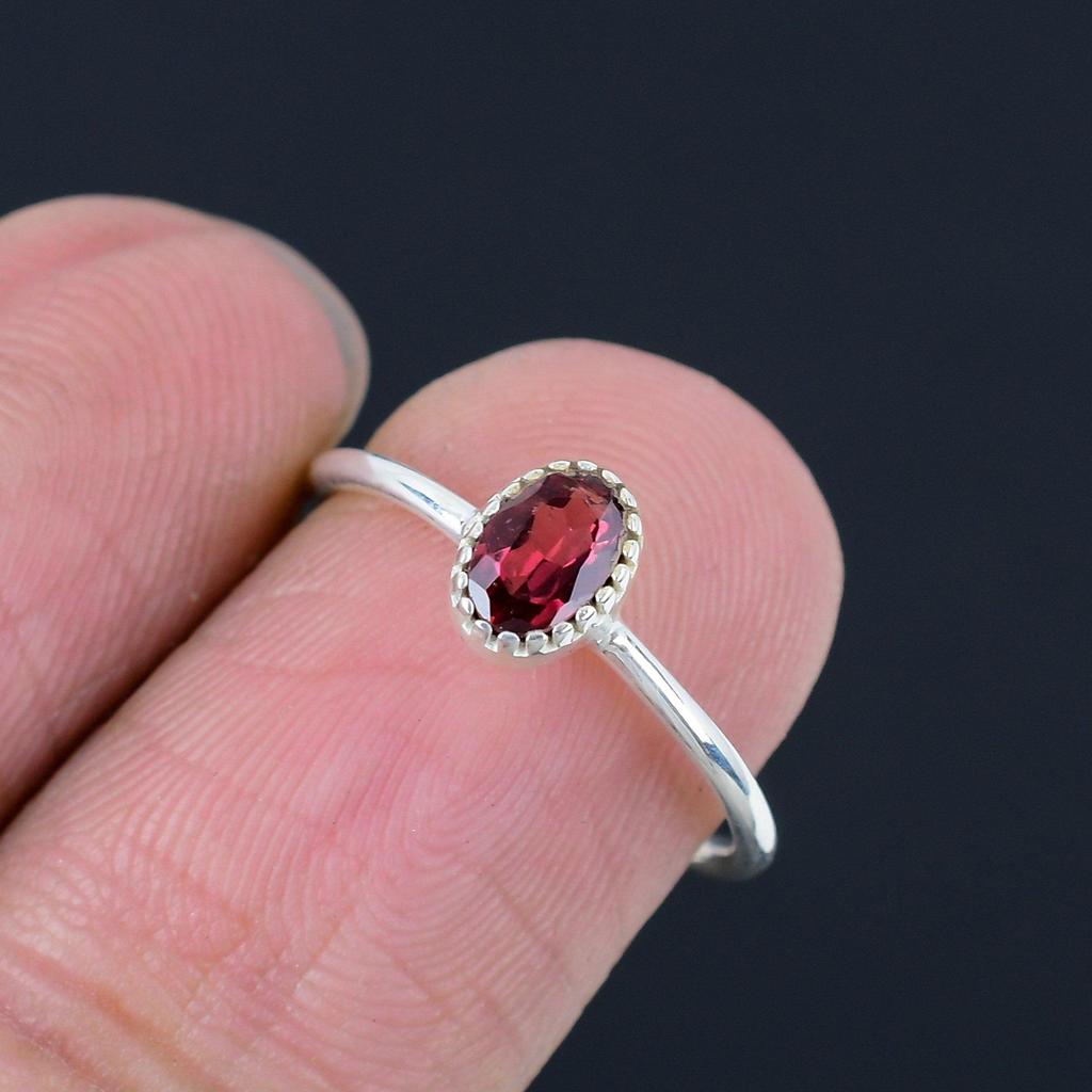 Garnet Gemstone, January Birthstone, Solid 925 Sterling Silver, Handmade Ring, Jewelry For Woman And Unisex , Oval Gemstone Ring