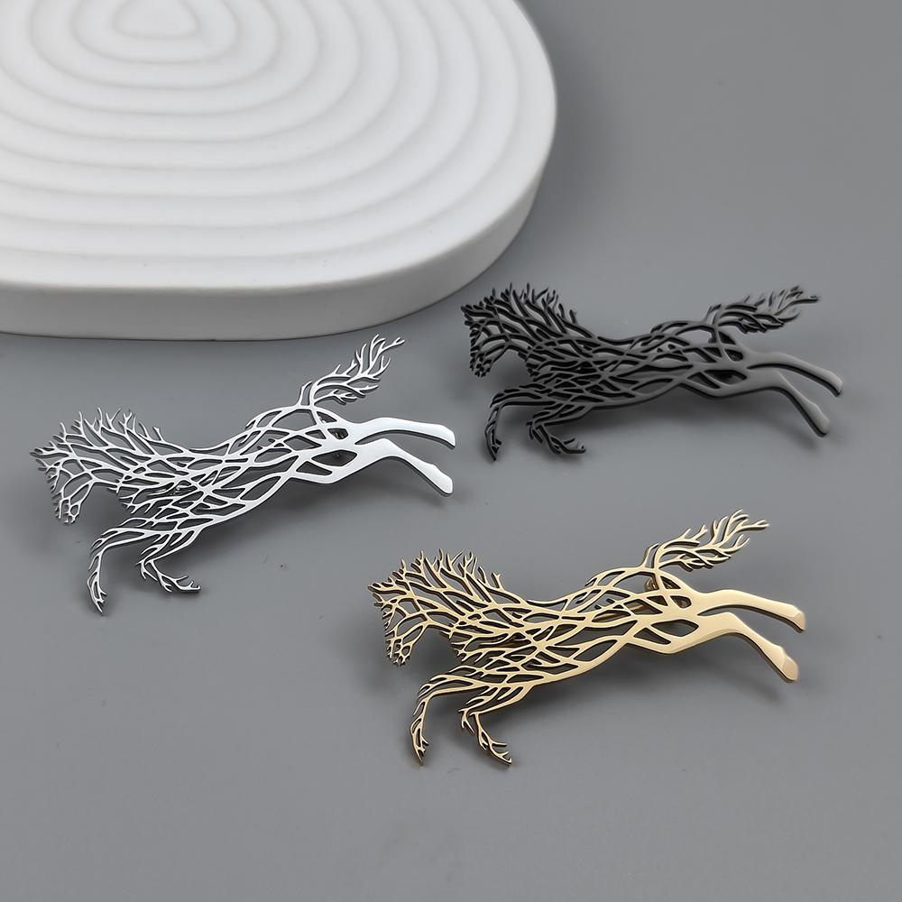 Stainless Steel Metal Horse Brooch Vintage Animal Brooches Jewelry Men Suit Clothes Pin Accessories