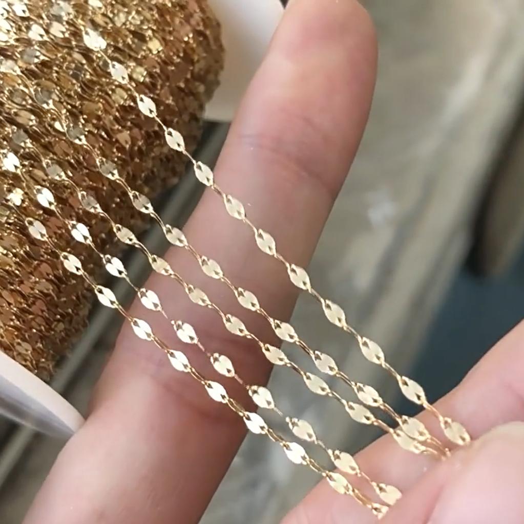E381 1.6MM 14k Gold Filled Chain Lip Charm Connector Link Chain Gold Gf Roller Permanent Jewelry Chains for Diy