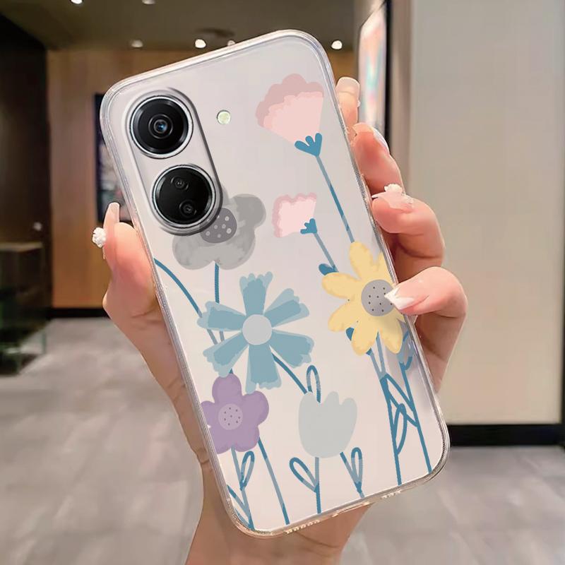 Transparent Phone Case For Poco C65 Redmi Note 15 Pro+ Plus 14C Cover Cartoon Flowers Soft TPU Shockproof Funda Bags Heart Clear