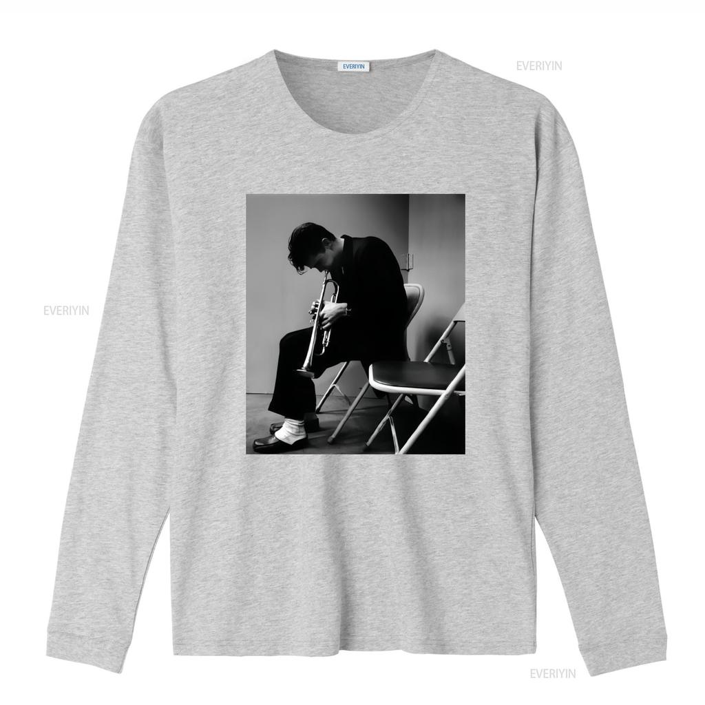 T-shirt Bianca Pesante in Cotone Vintage CHET BAKER Musicista Design per Tutte le Taglie Stampa Ispirata alla Tromba Jazz vintage Lavata uomo