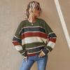 Women's Fashion Round Neck Sweater Lazy Loose Classic Striped Long Sleeves