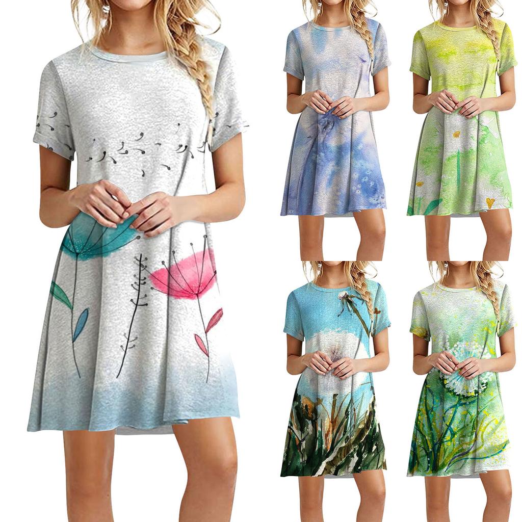 Women's Sunflower Heart Print T-Shirt - Casual Loose Fit Graphic Tee, Short Sleeve, Crew Neck