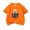 Kids Cotton T Shirt Lovely Pocket Golden Retriever Puppy Dog Print Crew Neck Short Sleeve Tee Breathable Boys Girls Summer Tops