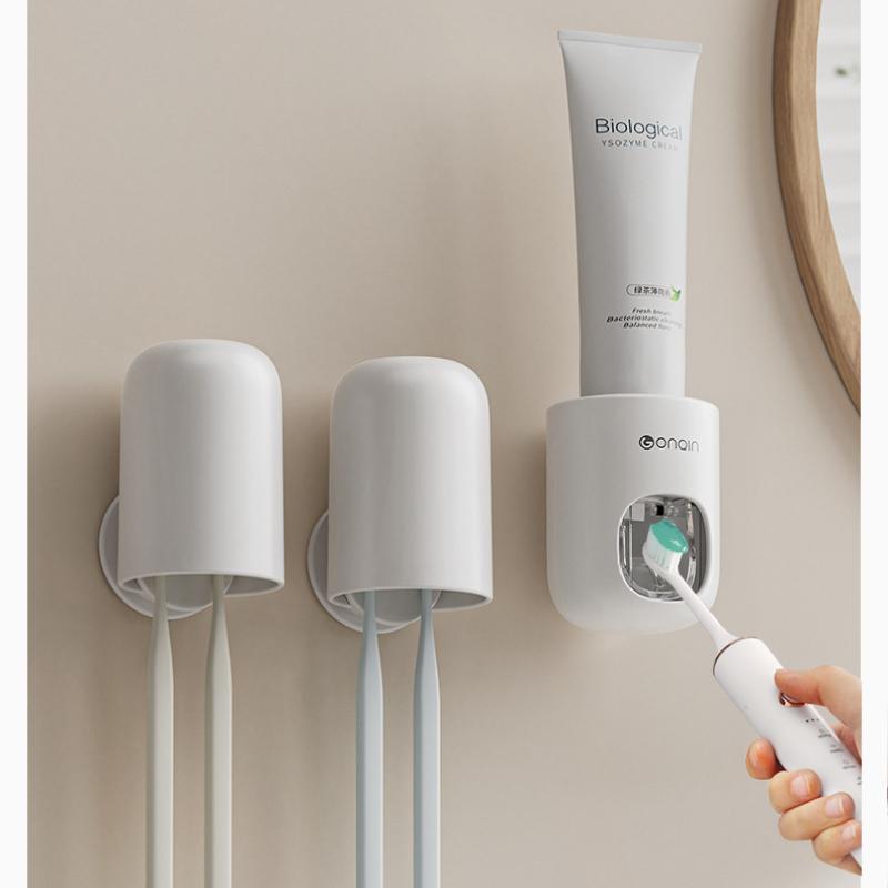 1 Pc Automatic Toothpaste Squeezer Household Wall-mounted Squeezer Set Bathroom Perforation-free Toothbrush Shelf