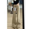 Khaki Plush Micro-Flare Low-Waist Jeans for Women, 2025 Autumn/Winter - Slimming Fit for Slightly Overweight Women