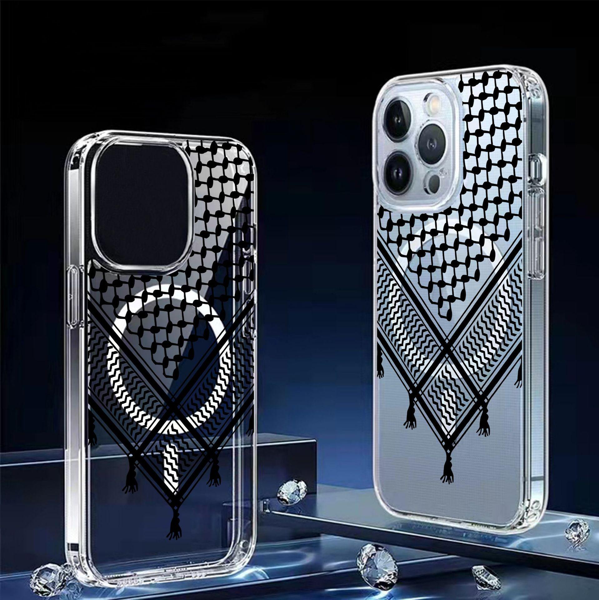 Клетчатый магнитный прозрачный чехол полной защиты для iPhone 15/16/17 Pro Max Galaxy S24 Ultra 5G