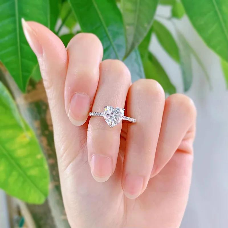 SpringLady 925 Sterling Silver Lab Sapphire 8MM Heart Cut High Carbon Diamond Gemstone Wedding Engagement Ring Fine Jewelry