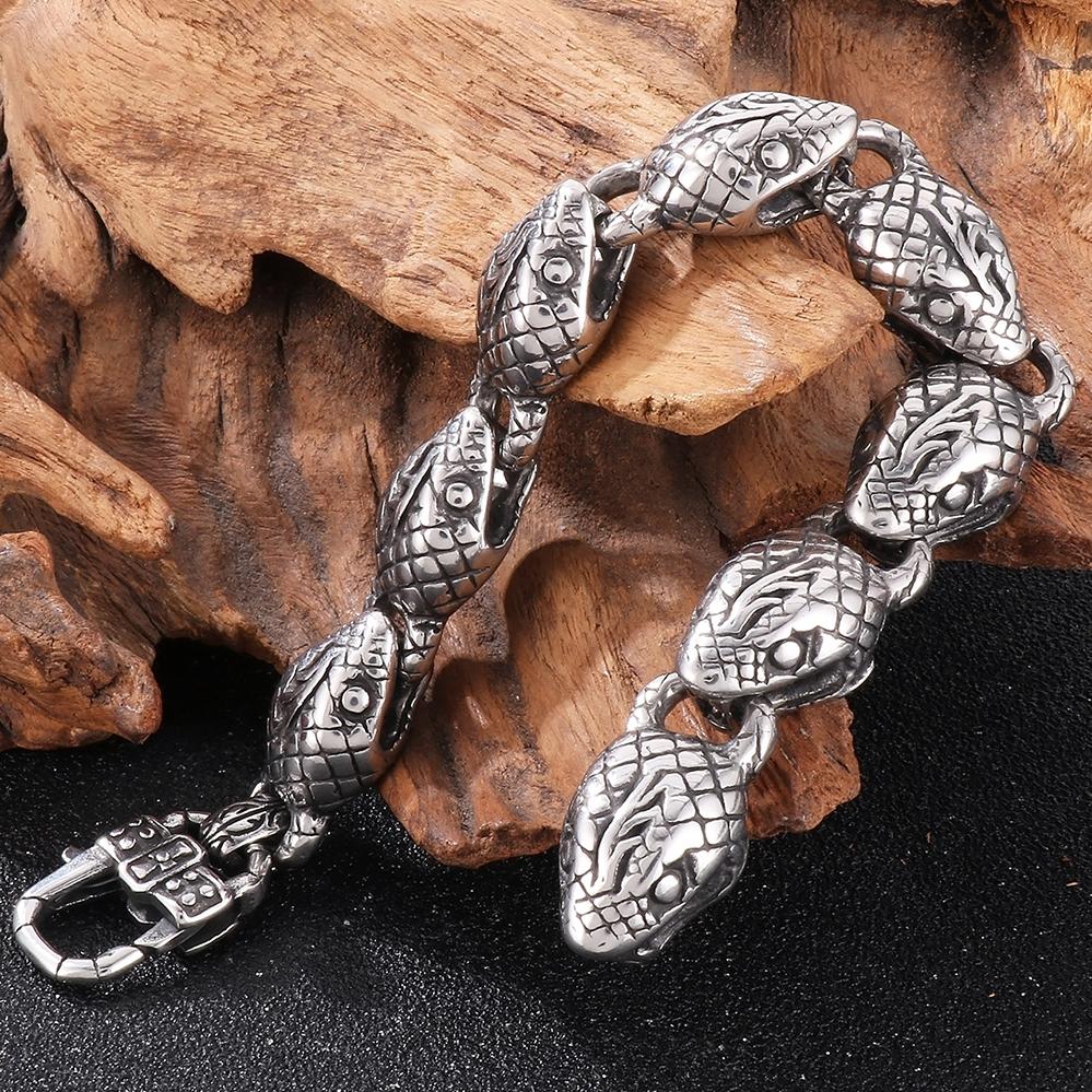Men's Gothic Snake Chain Bracelet 316L Stainless Steel Bracelet for Men Punk Men's Snake Head Jewelry Gift for Him Father's Day