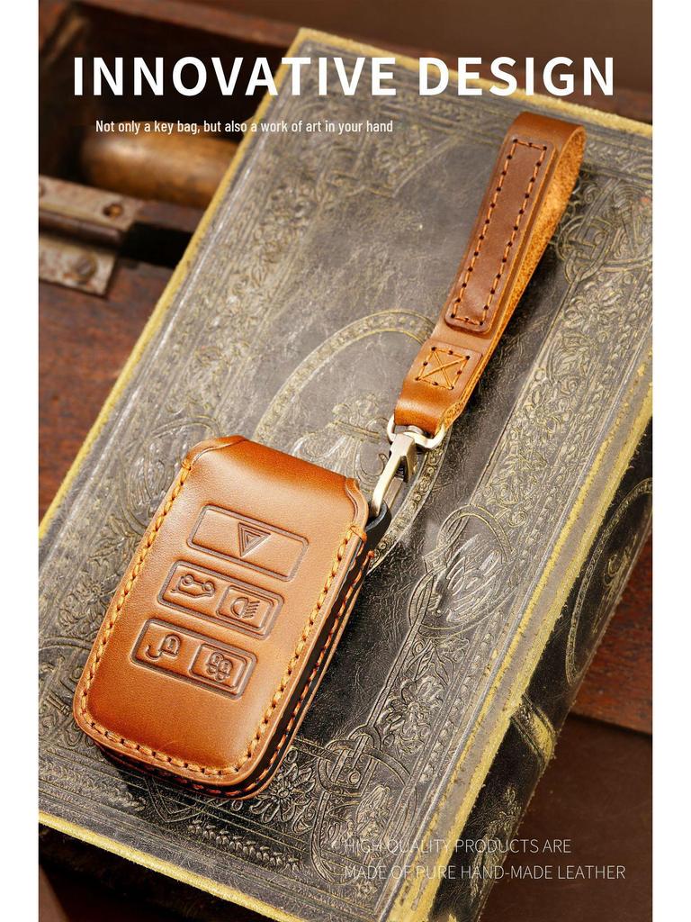 Husă de chei din piele lucrată manual pentru Land Rover și Jaguar - Compatibilă cu XJXFLXE, New Range Rover, Discovery 5