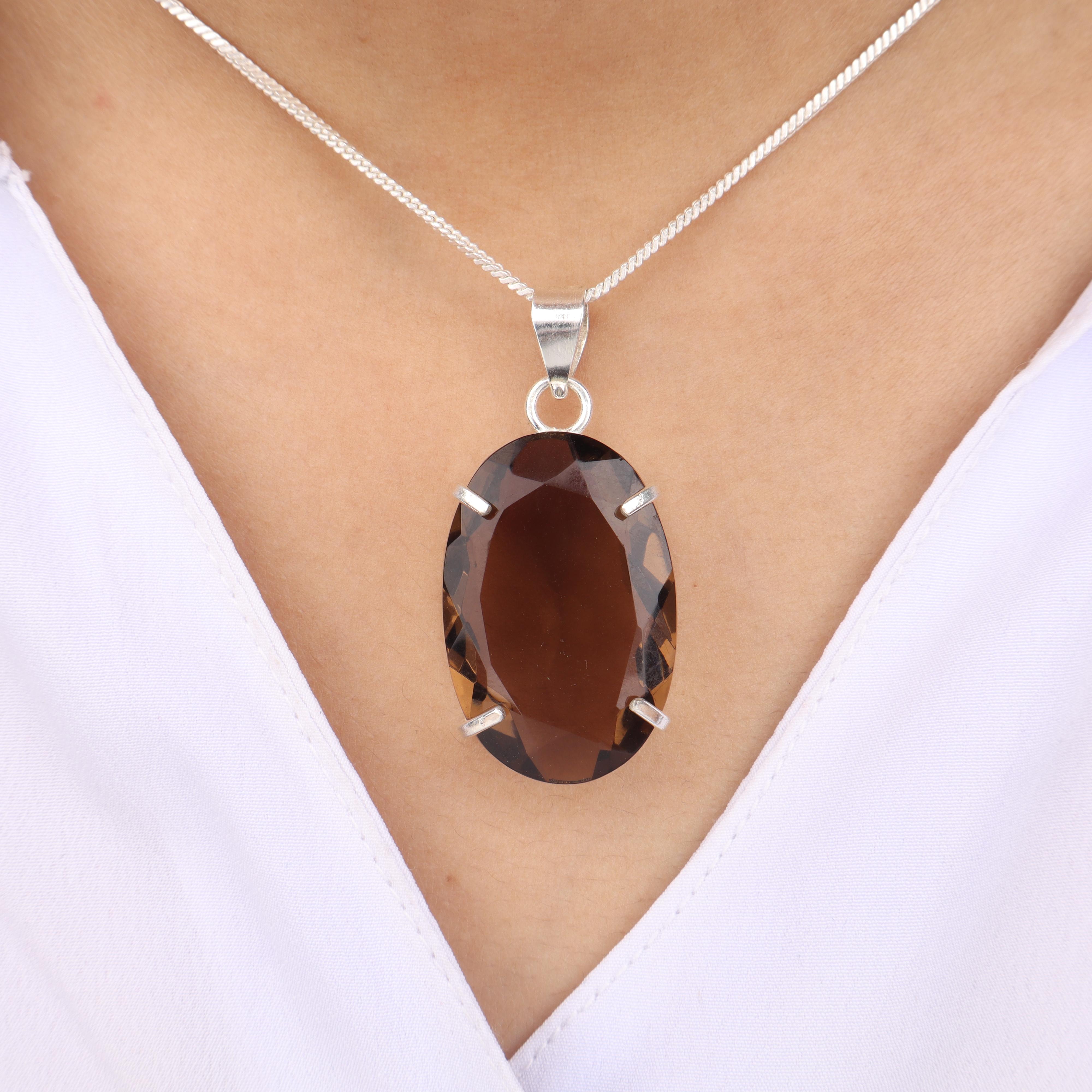 

Срібний кулон з димчастим топазом, срібло 935 проби, прикраса ручної роботи, кулон для вечірки, різдвяний подарунок для матері PP-64-5