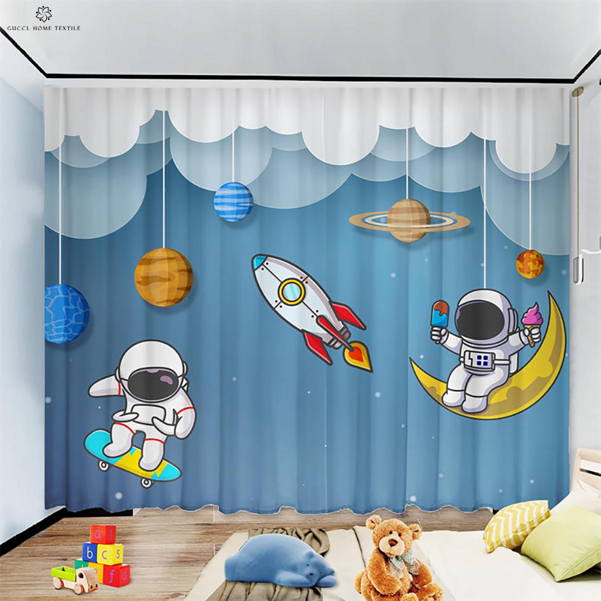 

Высокопрочные светонепроницаемые теплоизоляционные шторы, Cartoon Universe, детская комната, спальня, гостиная, балконное окно 2 шт. W100xH130(CM) folio&Grommet Top