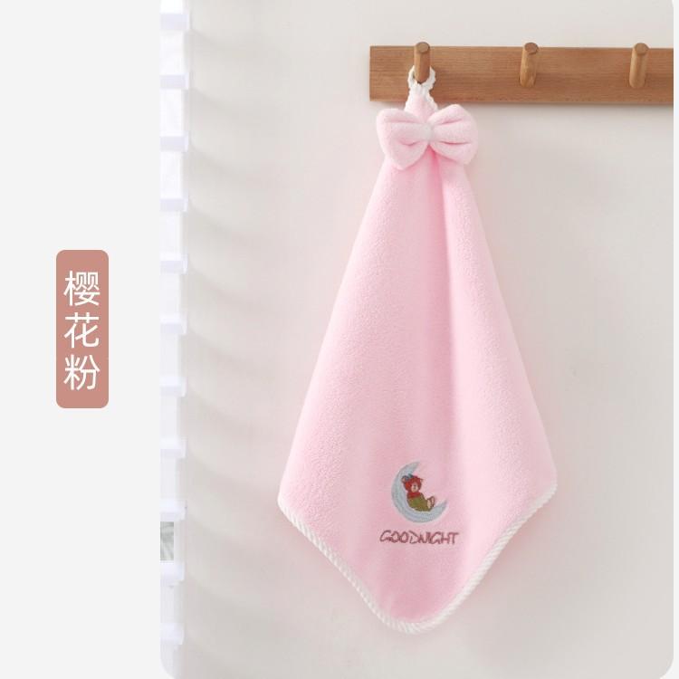 

Towel Children s small square towel Thickened hanging quick-drying cartoon bathroom Kitchen hair-free handkerchief hand towel 30*30 вишневый розовый