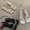 Fashion Summer New Temperament Rhinestone Strap Block Heel Kitten Heel Sandals Open Toe Versatile Low Heel Fashion Women's Shoes