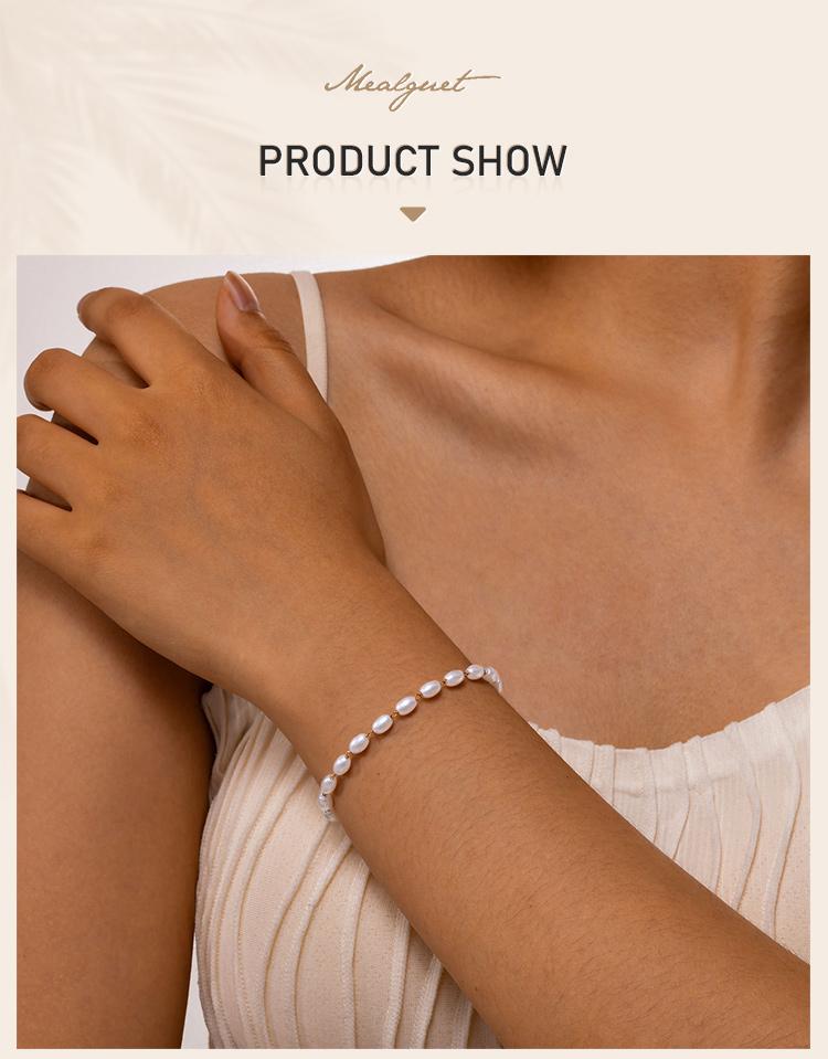 Pearl Bracelet 18k Gold Plated, Stainless Steel Chain Adjustable Friendship Gift for Women