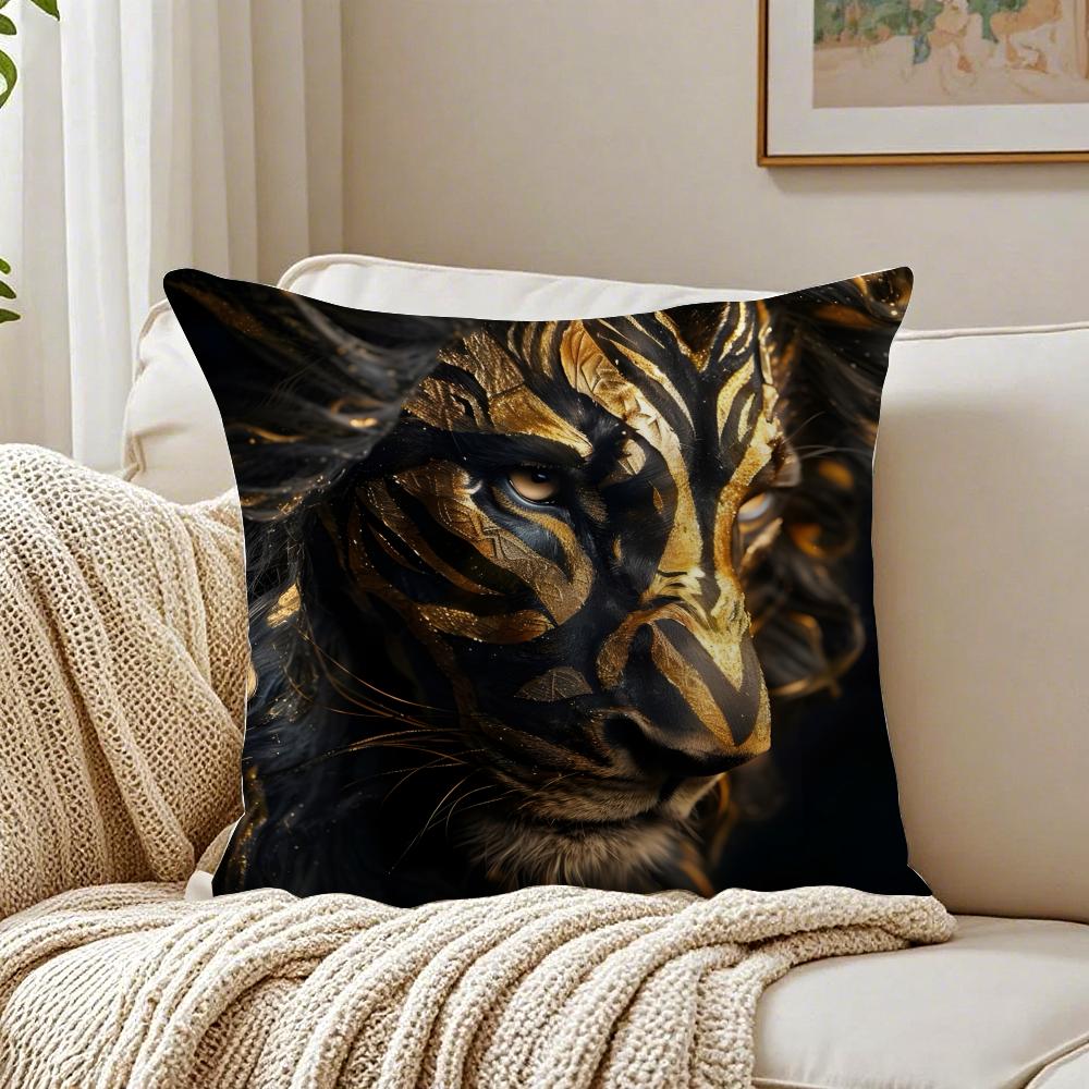 B-Black Gold Eagle Lion Animal Cushion Cover Pillowcase Anti-Dustmite Living Room Sofa Decor Cushion Room
