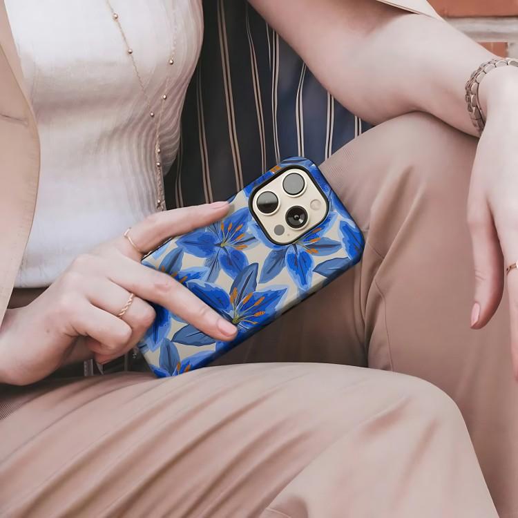 Blue Lily Phone Case for iPhone 17 17e 16e 16 15 14 13 12 11 X XS XR XSMAX 7 8 Air Pro Max Plus Double-layer Back Cover